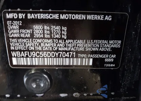 2013 BMW 550I xDrive z USA, uszkodzony, nr VIN WBAFU9C56DDY70471